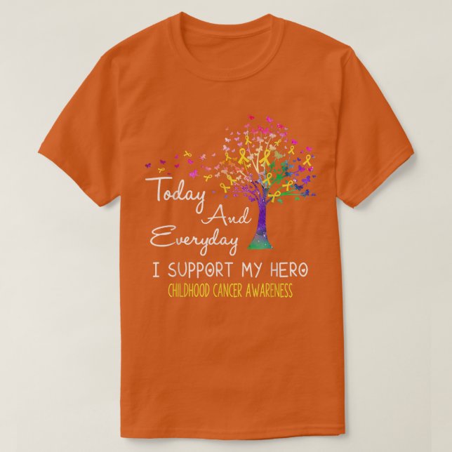Camiseta Tree Ribbon I Support My Hero Childhood Cancer Awa (Frente do Design)