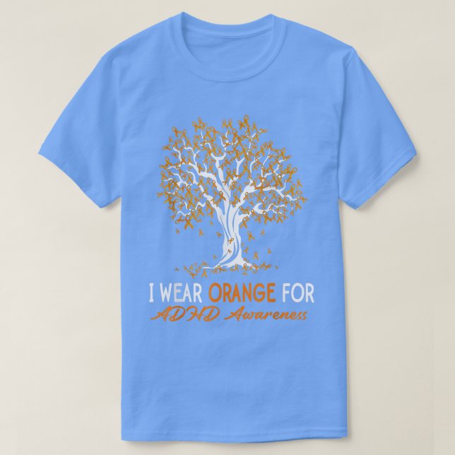 Camiseta Tree Ribbon I Wear Orange ADHD Awareness  (Frente do Design)