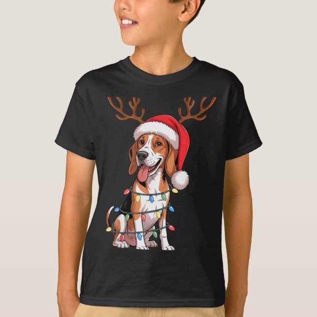 Camiseta Treeing Walker Coonhound Dog Christmas Lights Sant (Frente)