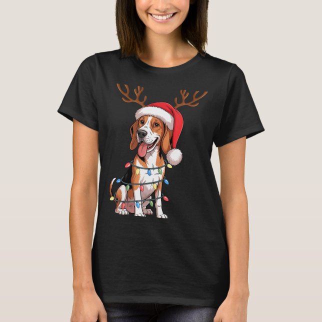 Camiseta Treeing Walker Coonhound Dog Christmas Lights Sant (Frente)