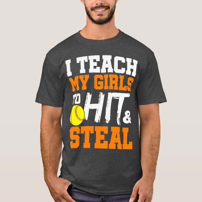 Camiseta Treinador de Softball Ensino minhas garotas a bate (Frente)