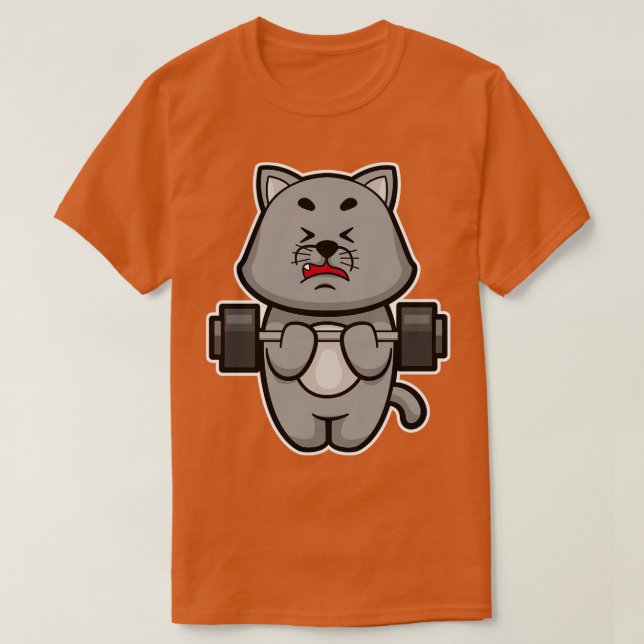 Camiseta Treinamento de Gato na Biceps com Barbell (Frente do Design)