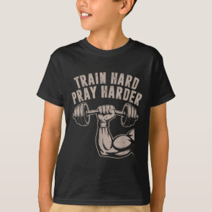 Camiseta Treine Duro Reze Mais Duro Diversão Cristã Treino