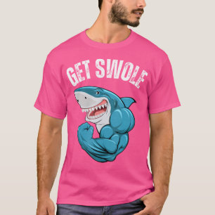 Camiseta Treine Forte Humor de Tubarão de Academia Engraçad