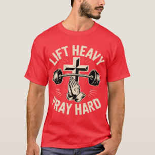 Camiseta Treino Cristão na Academia Pai Levanta Pesado Reza