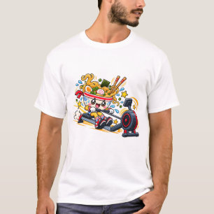 Camiseta Treino de Remo com Ramen: Adorável Mascote de Fitn