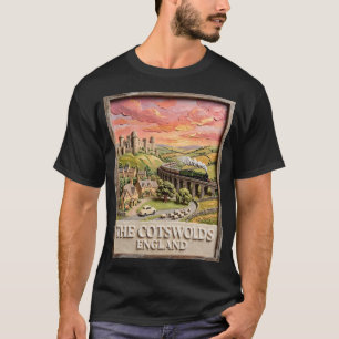 Camiseta Trem a vapor de Cotswolds Castelo Campo Inglaterra