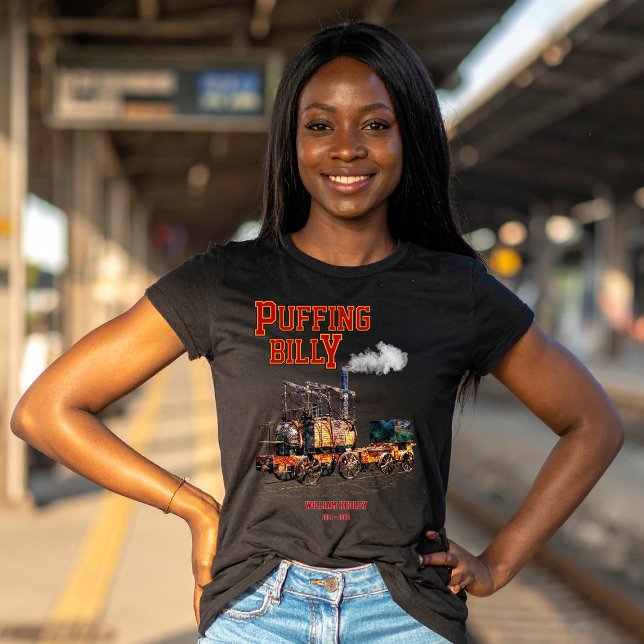 Camiseta Trem a Vapor Puffing Billy Locomotiva Inglesa (Puffing Billy Steam Train English Locomotive. Womens Basic T-Shirt)
