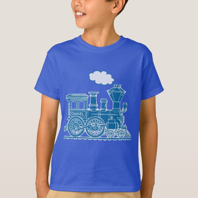 Camiseta Trem azul da locomotiva de vapor "seu" t-shirt (Frente)