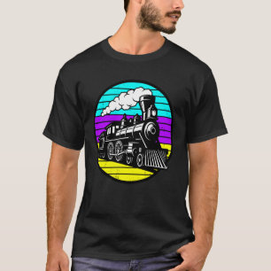 Camiseta Trem de Locomotiva a Vapor Retro Synthwave Pôr do