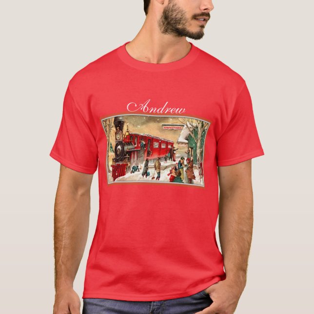 Camiseta Trem do feriado do natal vintage (Frente)