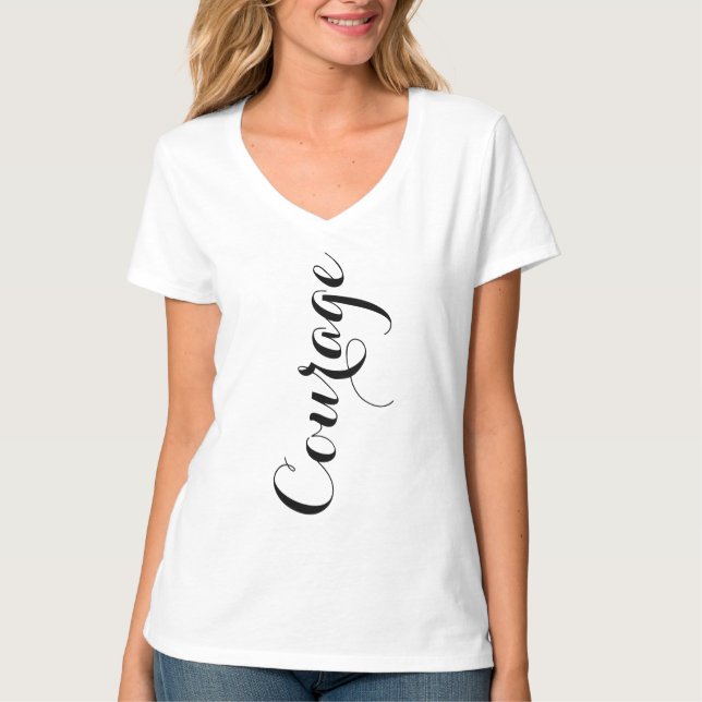 Camiseta Trending Word Courage T-shirt Design Womens V-neck (Frente)