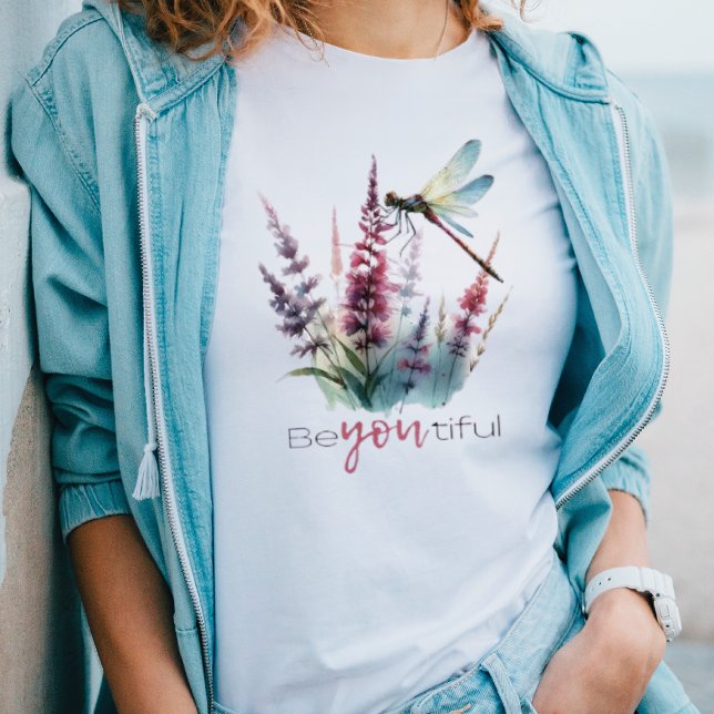 Camiseta Trendy Be You BeauLinda Citação Dragonfly Floral (Trendy Be You Beautiful Quote Dragonfly Floral Tee T-Shirt, Perfect Gift for Her)