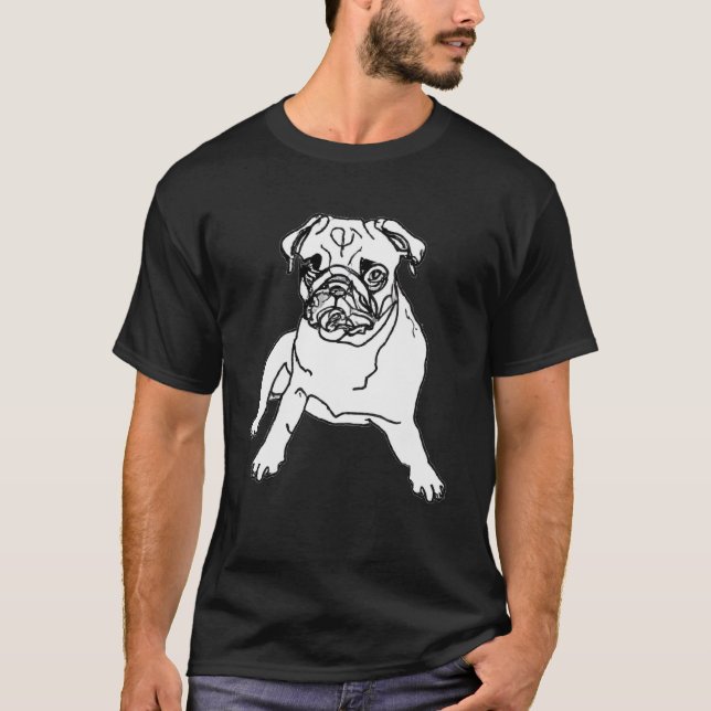 Camiseta Trendy Black Shirt Black and White Pug Dog Drag (Frente)
