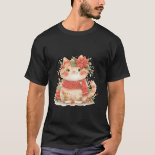 Camiseta Trendy Boho Fall Floral Cat Natal Mulheres do Paja