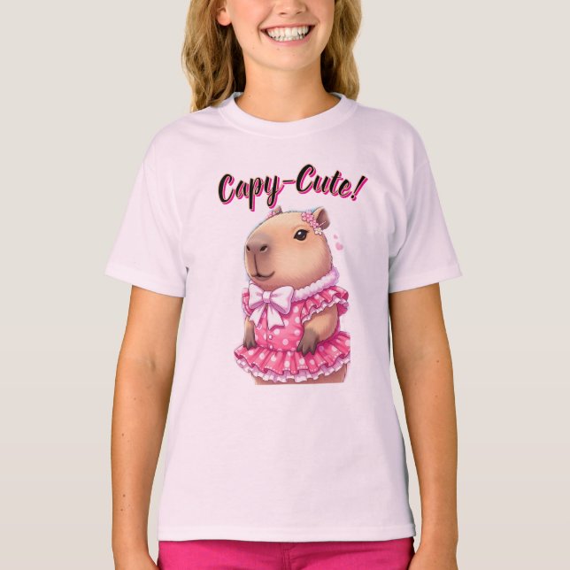 Camiseta Trendy Capybara Copy-Cute Pink Coquette Aesthetic (Frente)