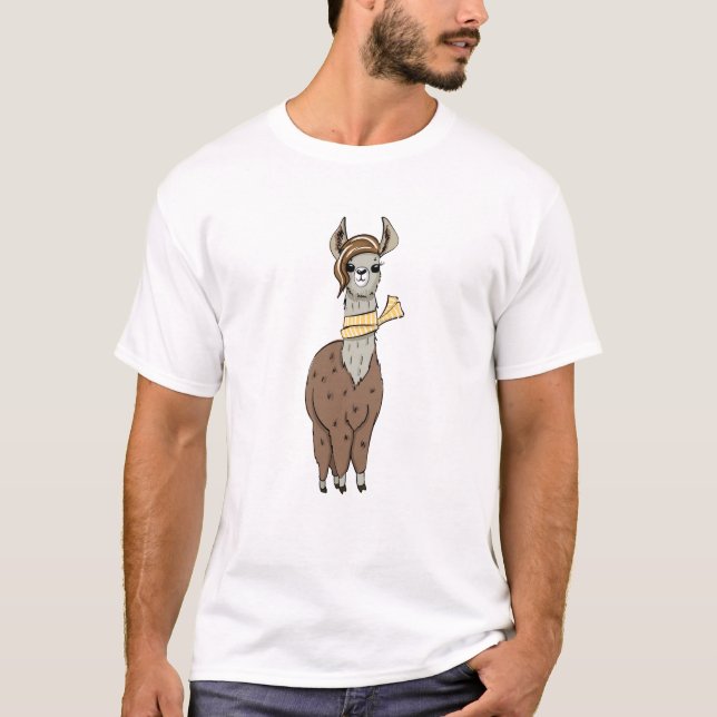 Camiseta Trendy Cartoon Llama - Na moda (Frente)