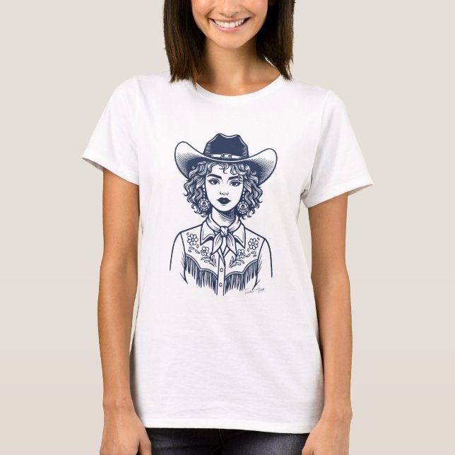 Camiseta Trendy Cowgirl Western Line Art (Frente)