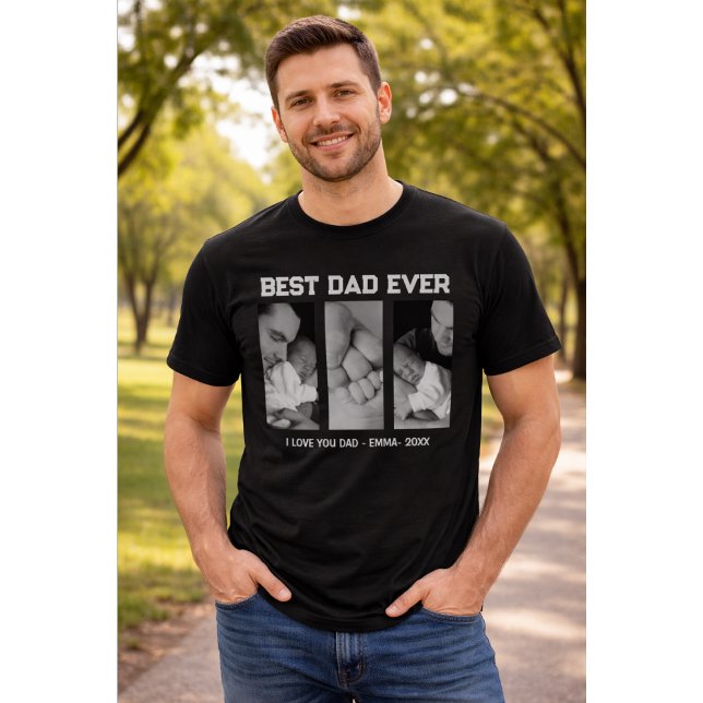 Camiseta Trendy Custom Best Dad Ever Photo Baby Name &Year  (Criador carregado)