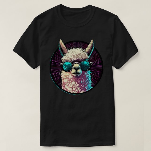 Camiseta Trendy Engraçado Llama em óculos de sol (Frente do Design)