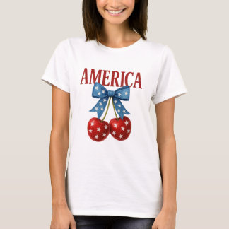 Camiseta Trendy Girly Patriotic Cherries "AMÉRICA" T-Shirt