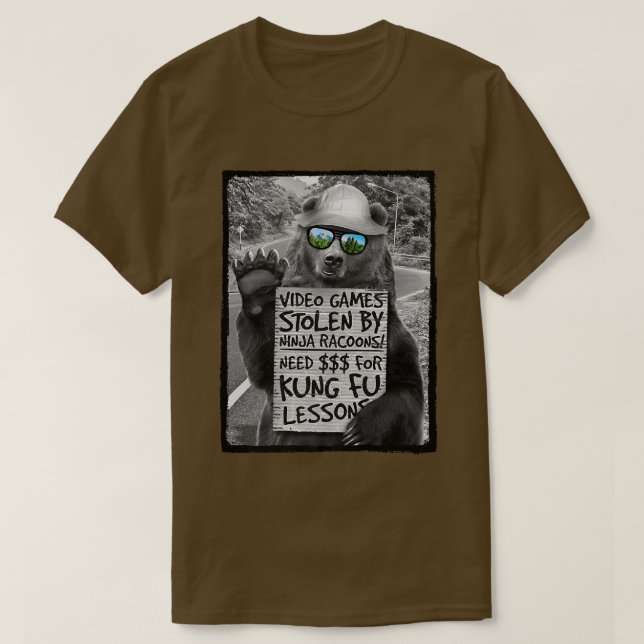 Camiseta Trendy Graphic Bear Need Money For Kung Fu Lessons (Frente do Design)