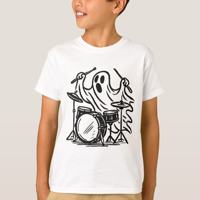 Camiseta Trendy Halloween Spooky boo fantasma tocando tambo (Frente)