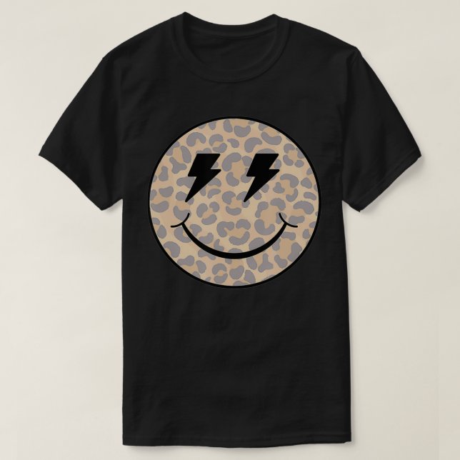Camiseta Trendy Leopard Smiley face Lightning Bolt (Frente do Design)