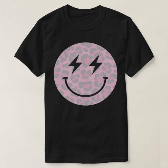 Camiseta Trendy Leopard Smiley face Lightning Bolt  (Frente do Design)