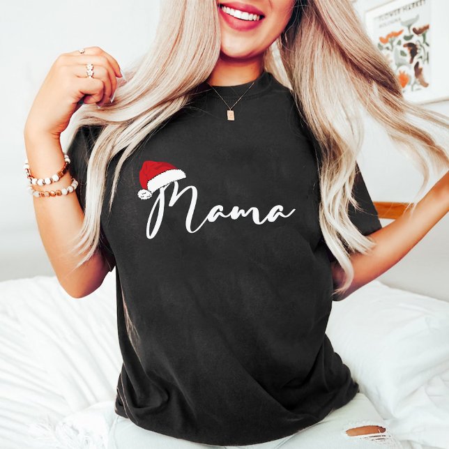 Camiseta Trendy Mama Natal Santa Hat Black (Trendy Mama Christmas Santa Hat Black T-Shirt)