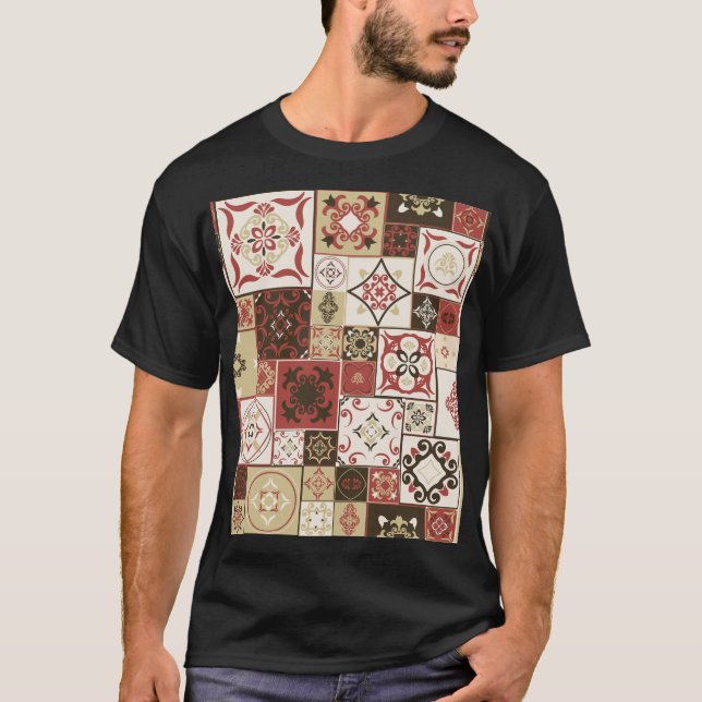 Camiseta Trendy Marsala - Padrão do Azulejo marroquino (Frente)