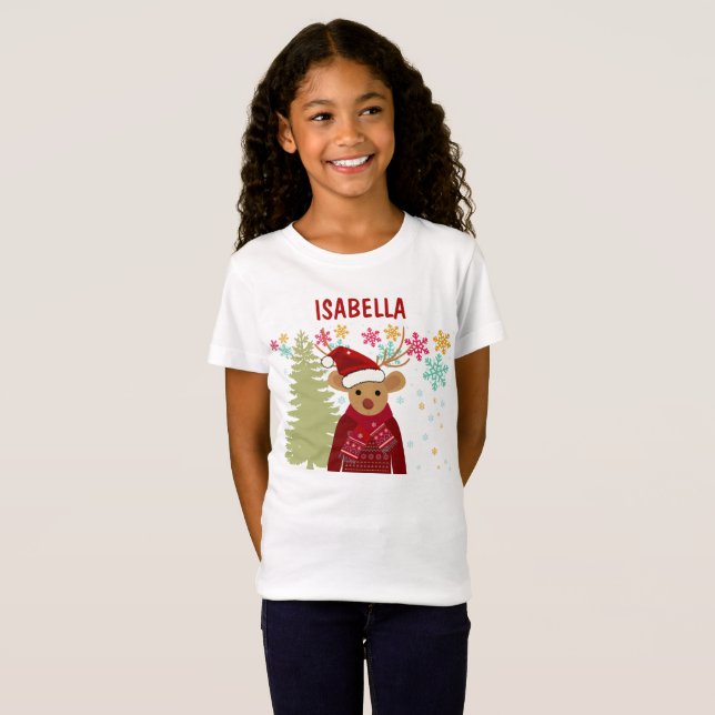 Camiseta Trendy Matching Cute Red Nose Reindeer Christmas (Frente Completa)