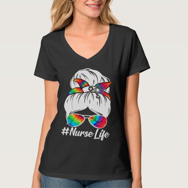 Camiseta Trendy Messy Bun Nurse Life Nursing (Frente)