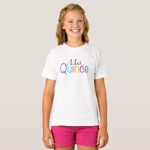 Camiseta Trendy Mis Quince Letras Multicoloridas Quinceañer