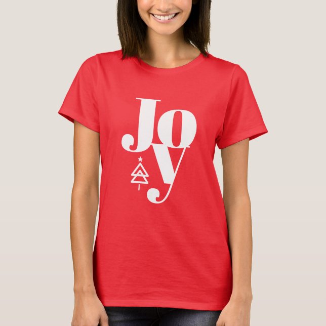 Camiseta Trendy Modern Christmas Tree Joy Red T Shirt (Frente)