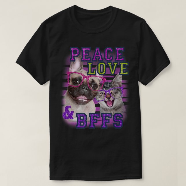 Camiseta Trendy Peace Love E BFFS Cats And Dogs (Frente do Design)