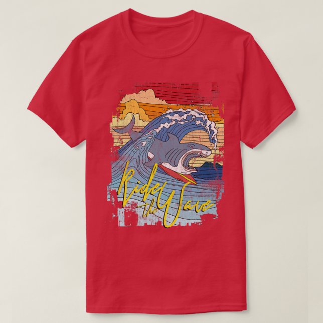 Camiseta Trendy Rainbow Shark Graphic Ride The Wave (Frente do Design)