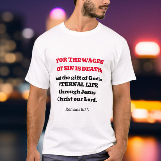 Camiseta Trendy Romans 6:23 Escritura Cristã do Evangelho