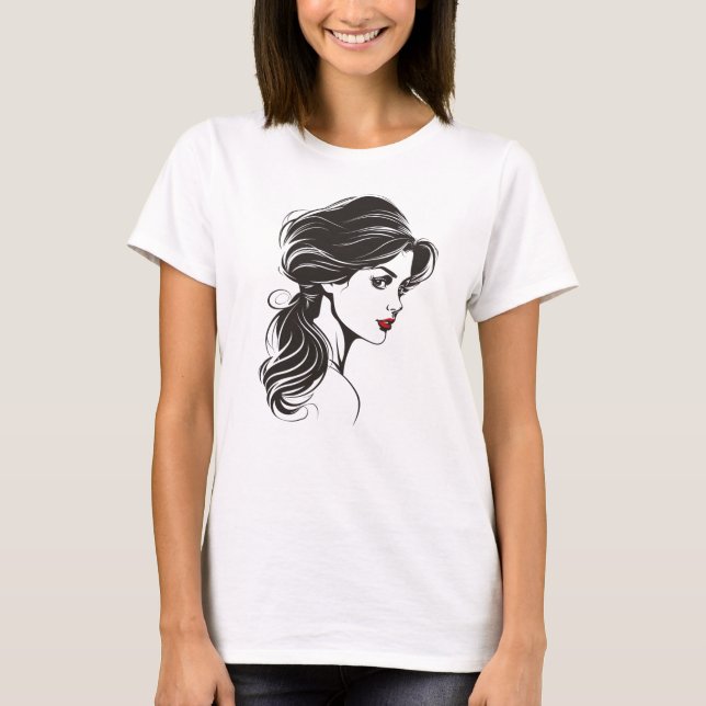 Camiseta Trendy Romântica Retrato Contemporâneo da Mulher (Frente)