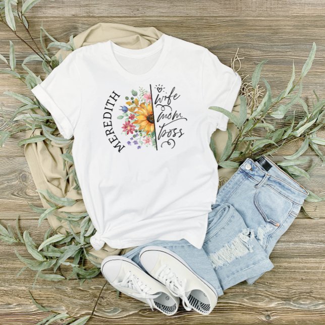 Camiseta Trendy Rustic Sunflower Wife Mãe Chefe (Criador carregado)