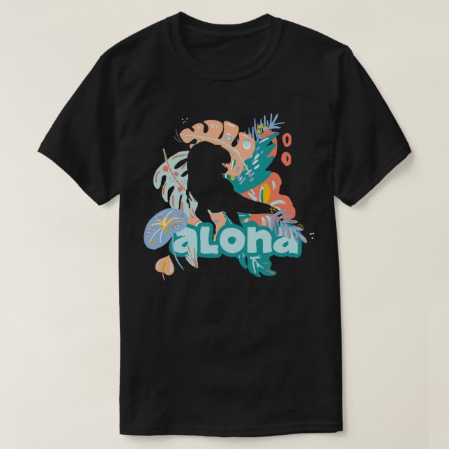 Camiseta Trendy Tropical Cute ALOHA DINOSAUR Havaí (Frente do Design)