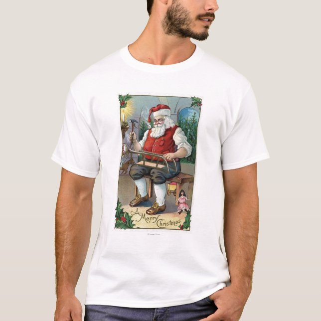 Camiseta Trenó da construção de GreetingSanta do Natal (Frente)