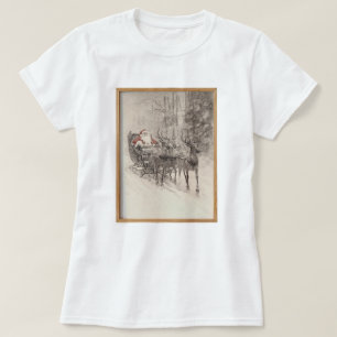 Camiseta Trenó de Papai Noel Vintage – Esboço de Floresta d