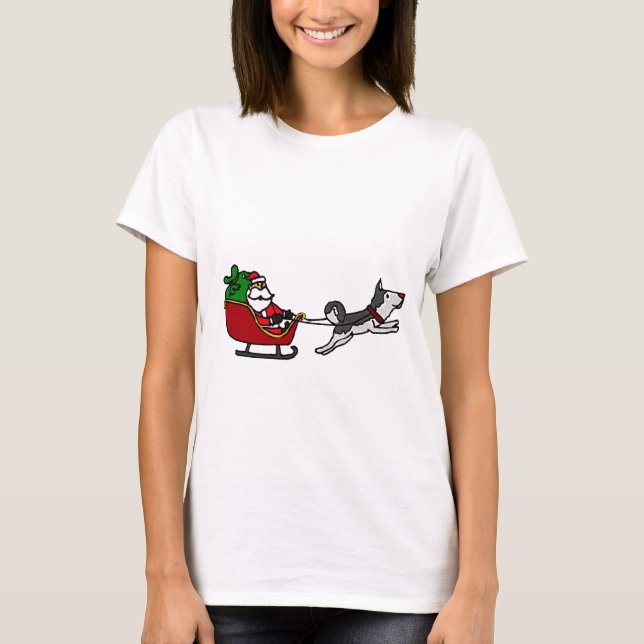 Camiseta Trenó engraçado do Natal com puxar ronco do cão (Frente)