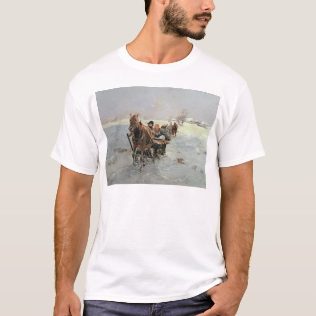 Camiseta Trenós em uma paisagem do inverno (Frente)