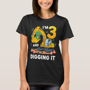 Camiseta Três 3 anos 3º Aniversário Construção Dinossauro M