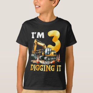 Camiseta Três 3 anos Aniversário de 3 anos Construção Menin