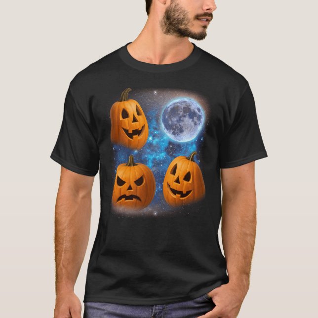 Camiseta Três Abóboras À Lua Meme Pumpkin (Frente)