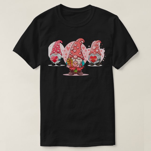 Camiseta Três adoráveis gnomos Valentins Dia Gnomo Amor Eng (Frente do Design)