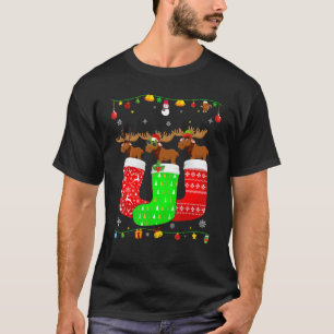 Camiseta Três Alces Em Meias De Natal Pijama De Natal Combi